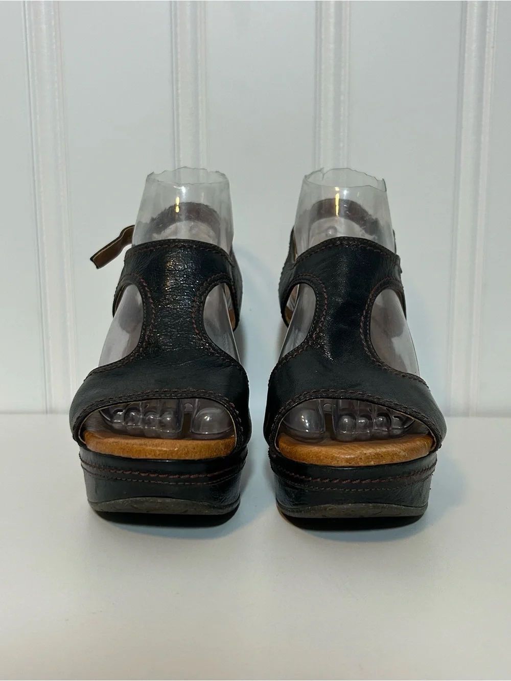 Naya eternal espadrille Wedge Sandals - Black Leather Open Toe